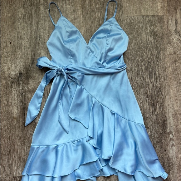 Blue Satin Wrap Dress - Picture 1 of 3